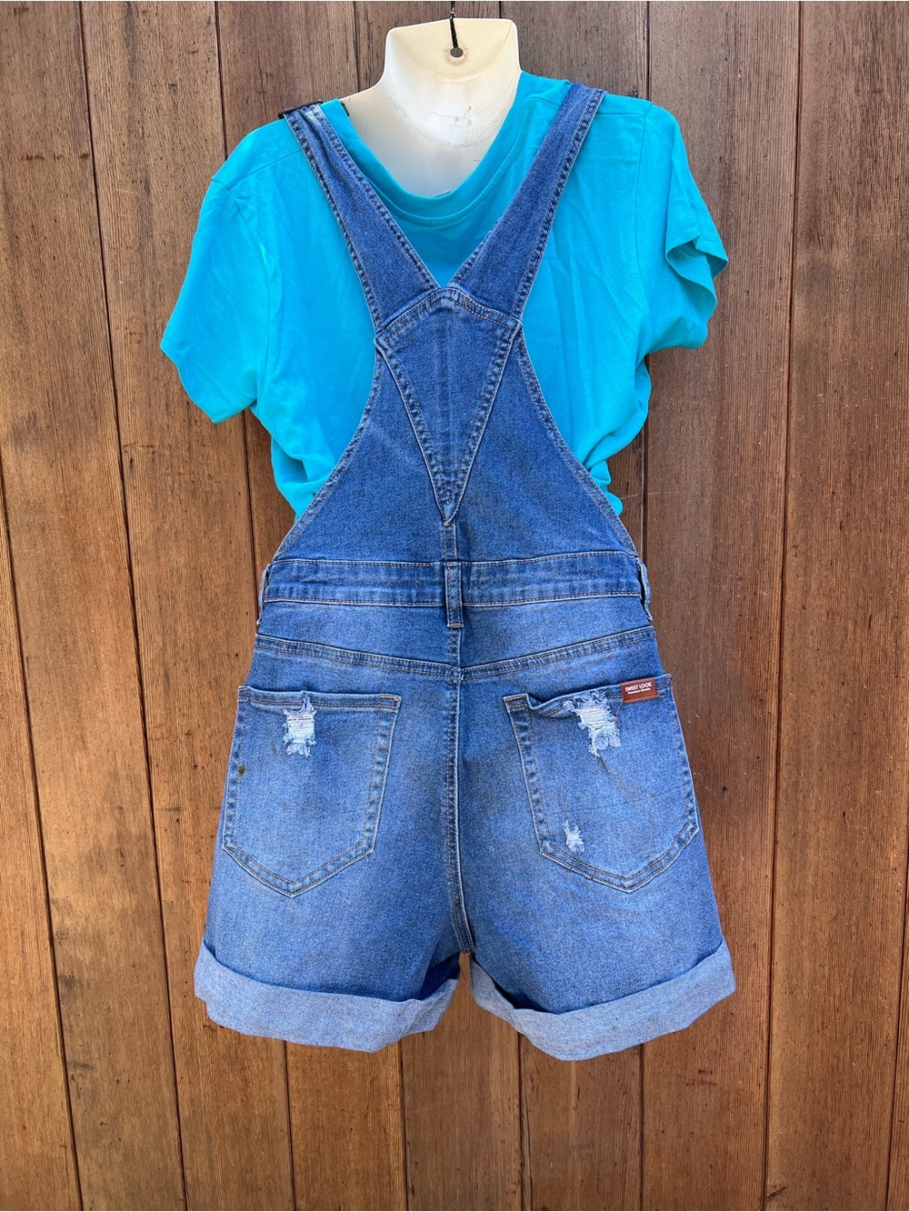 Women Blue Denim Short Overalls - Tee Styling Size 7 - Picture 2 of 6
